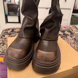 Asylum Chunky Platform Combat Boots Brown Size 10 Grunge Y2K